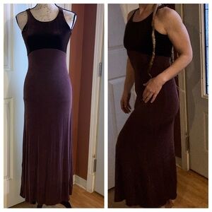 Vintage 90s Sleeveless Maxi Velvet Slinky Skirt Chocolate Brown Dress Medium